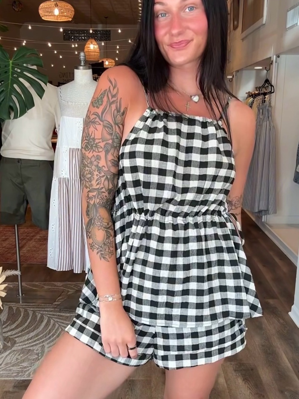Women's Black & White Gingham Tank Set